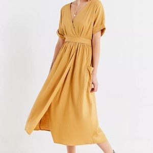 Urban Outfitters Gold Linen Wrap Midi Dress size M